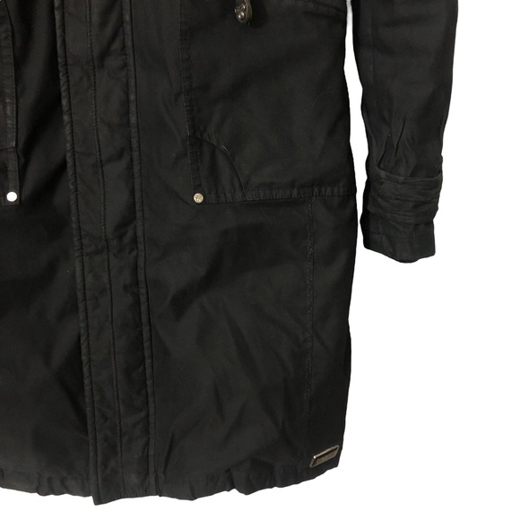 TNA sz Small Long Mid Length Warm Insulated Black Parka Winter Jacket Coat - Picture 4 of 14